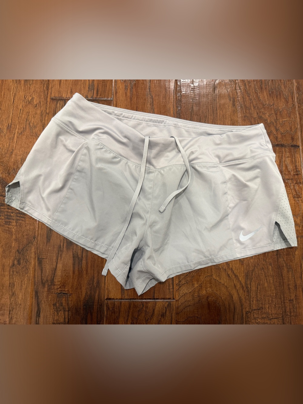 Nike Light Gray Running Shorts with Drawstring and Liner